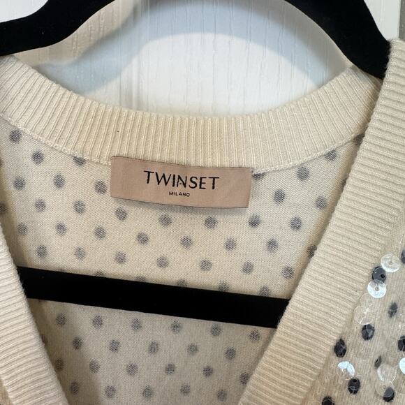 Milano Twinset Embellished Knit Polka Dot Sweater Sz Small 3/4 Sleeve Black - Picture 3 of 8